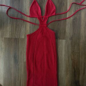 Elegant Red Halter Dress